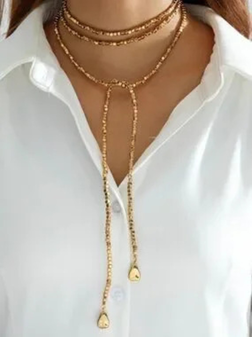 Anthropologie Gold Beaded Lariat Necklace with Layered Choker